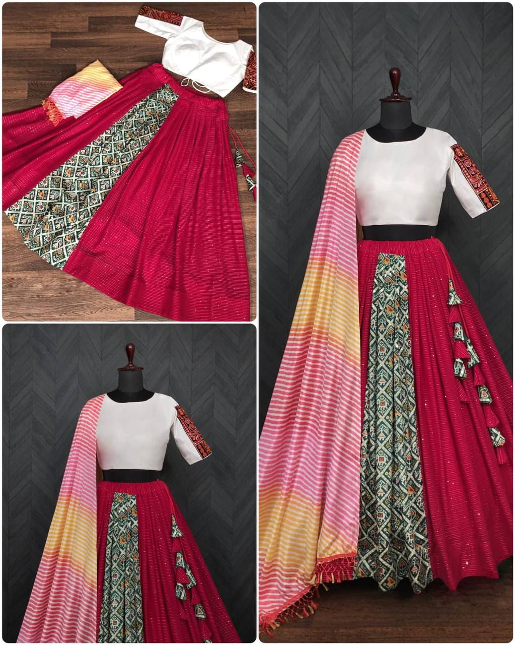 Viscose Crochet Lehenga Choli with Unique Position Print and Elegant Flair for a Timeless Festive Look | Womenoutfitstudio