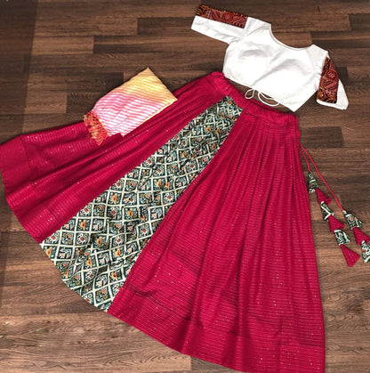 Viscose Crochet Lehenga Choli with Unique Position Print and Elegant Flair for a Timeless Festive Look | Womenoutfitstudio