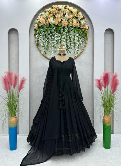 Elegant Designer Faux Georgette Gown with Dupatta | Womenoutfitstudio