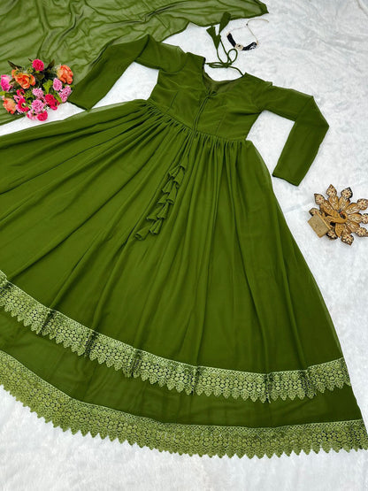 Elegant Designer Faux Georgette Gown with Dupatta | Womenoutfitstudio