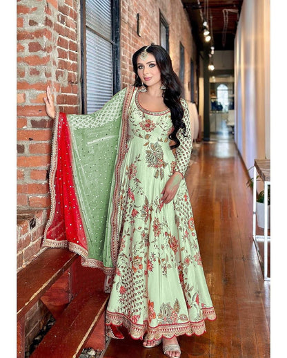 Exclusive Faux Georgette Ensemble: Designer Embroidery & Sequence Work Top, Bottom, and Dupatta | Womenoutfitstudio