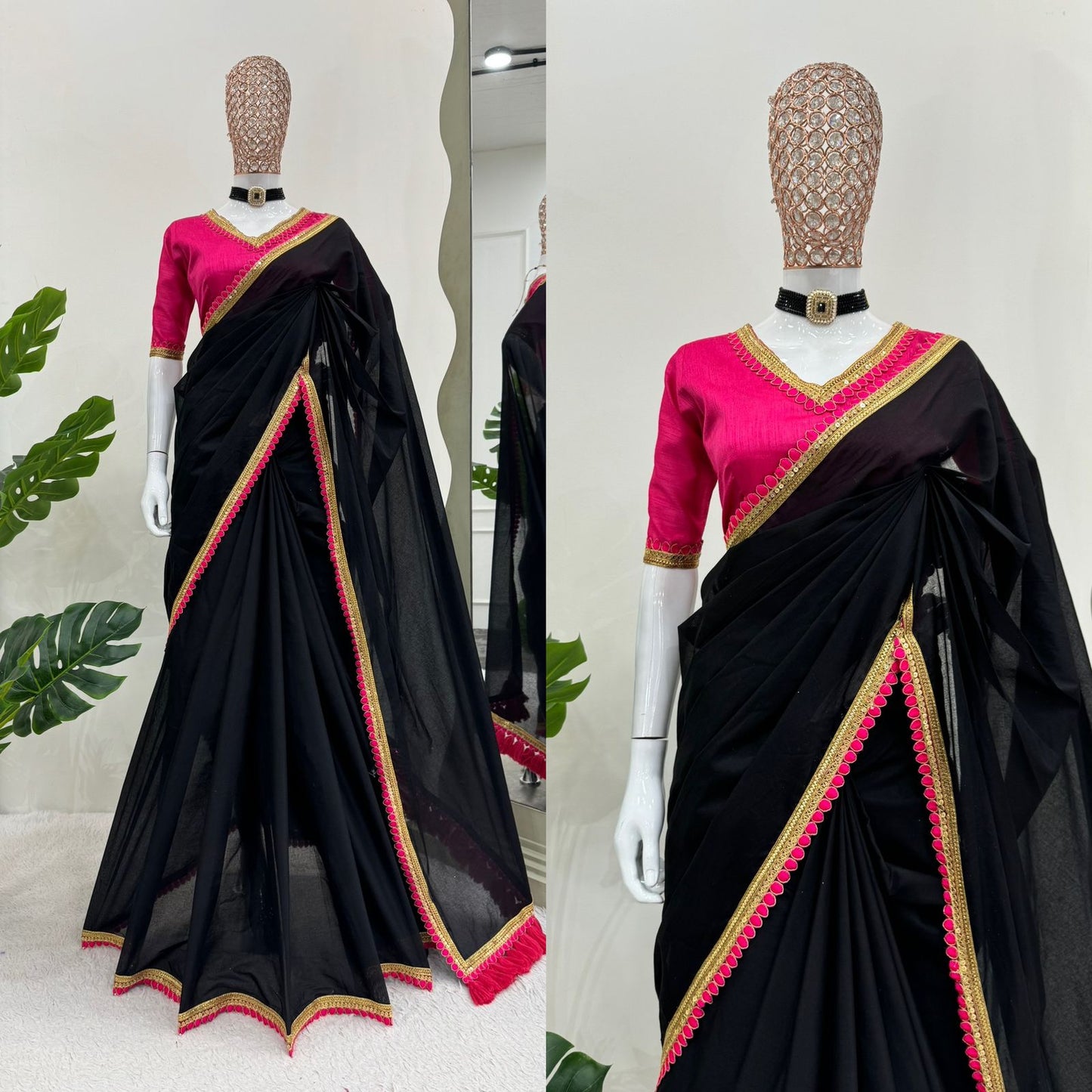 Elegant Designer Mul Cotton Saree with Mono Benglori Silk Blouse | Womenoutfitstudio