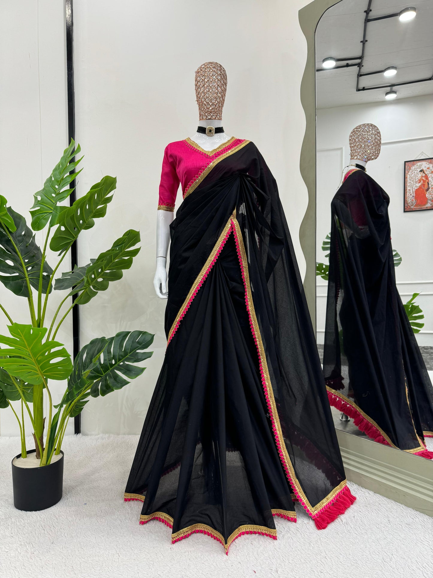 Elegant Designer Mul Cotton Saree with Mono Benglori Silk Blouse | Womenoutfitstudio