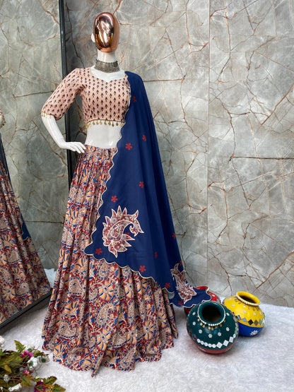 Exquisite Fully Stitched Rayon Designer Lehenga Choli with Real Mirror Work, Printed Detailing, and Elegant Dupatta | Womenoutfitstudio