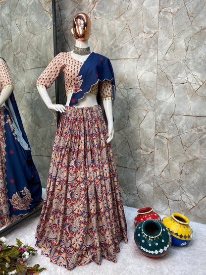 Exquisite Fully Stitched Rayon Designer Lehenga Choli with Real Mirror Work, Printed Detailing, and Elegant Dupatta | Womenoutfitstudio