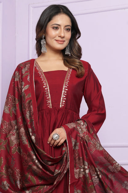 Elegant Modal Silk Kurta Set with Afghani Pants & Dupatta | Womenoutfitstudio