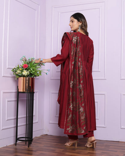 Elegant Modal Silk Kurta Set with Afghani Pants & Dupatta | Womenoutfitstudio