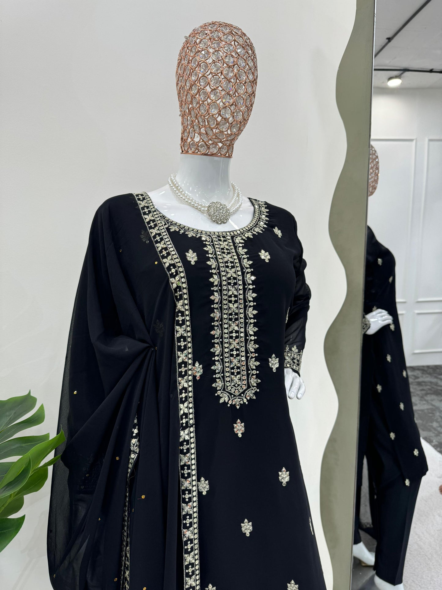 Premium Faux Georgette Embroidered Suit with Lace Dupatta | Womenoutfitstudio