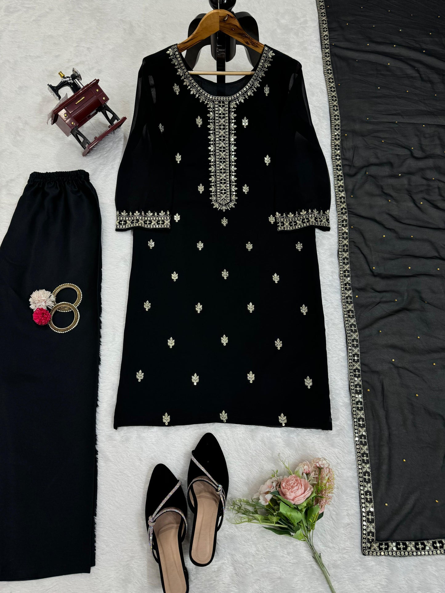 Premium Faux Georgette Embroidered Suit with Lace Dupatta | Womenoutfitstudio