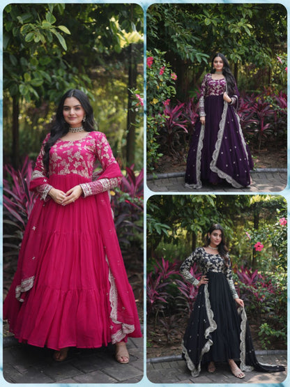 Stunning Faux Blooming Gown with Sequins Embroidery and Matching Dupatta  | Womenoutfitstudio