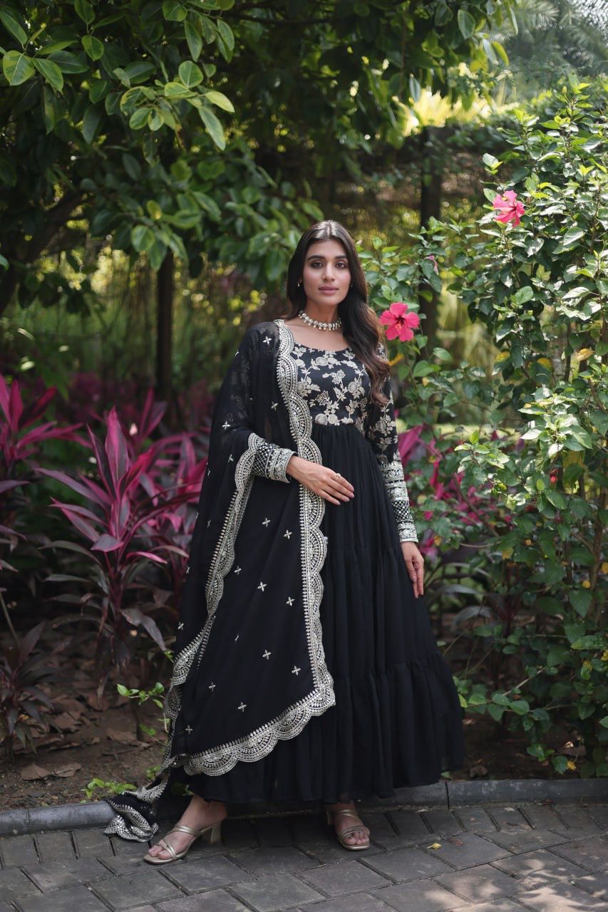 Stunning Faux Blooming Gown with Sequins Embroidery and Matching Dupatta  | Womenoutfitstudio