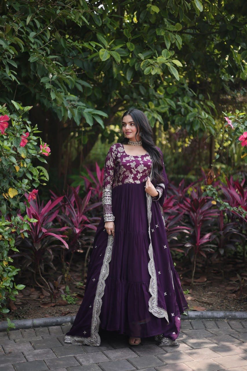 Stunning Faux Blooming Gown with Sequins Embroidery and Matching Dupatta  | Womenoutfitstudio