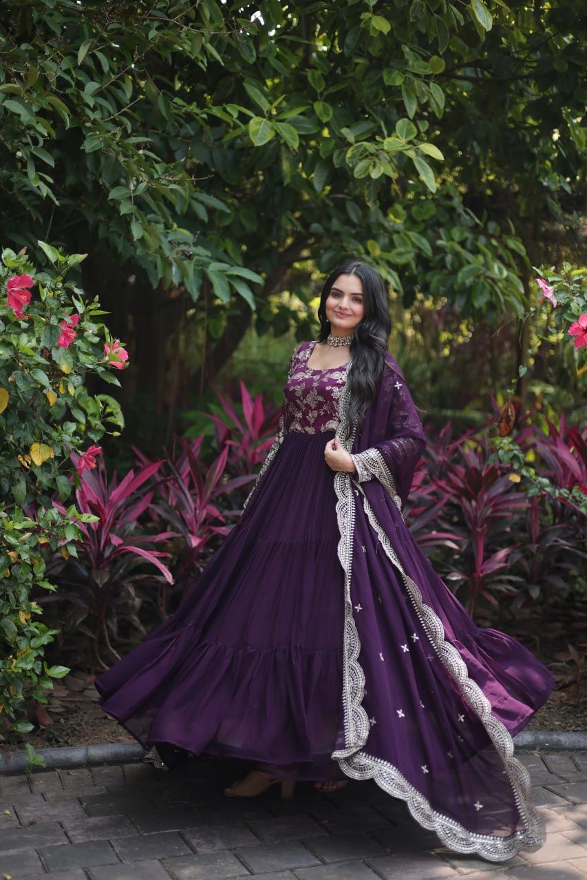 Stunning Faux Blooming Gown with Sequins Embroidery and Matching Dupatta  | Womenoutfitstudio