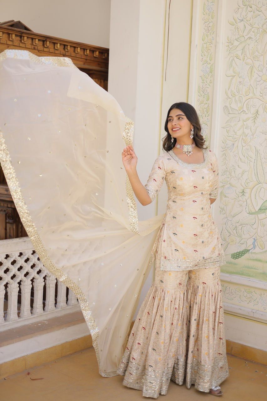 Stunning Offwhite Designer Gharara: Perfect for Every Occasion | Womenoutfitstudio