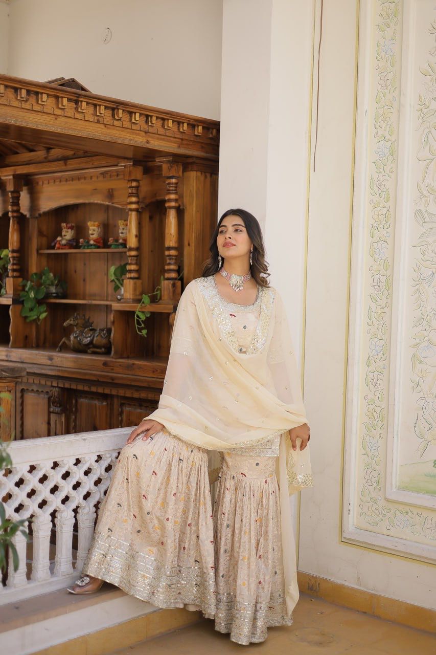 Stunning Offwhite Designer Gharara: Perfect for Every Occasion | Womenoutfitstudio