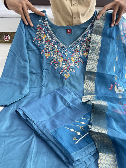 Premium Chanderi Silk Valley Suit Set with Exquisite Handwork | Womenoutfitstudio