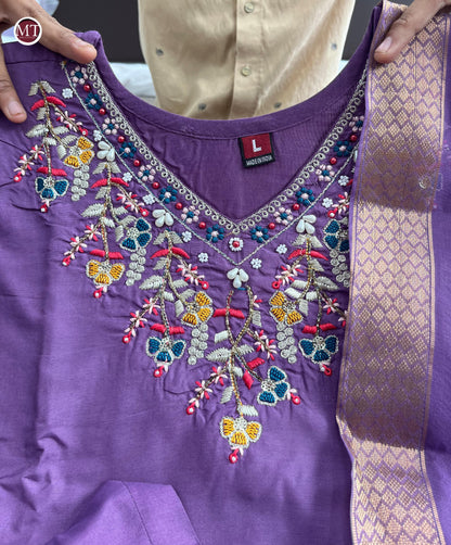 Premium Chanderi Silk Valley Suit Set with Exquisite Handwork | Womenoutfitstudio