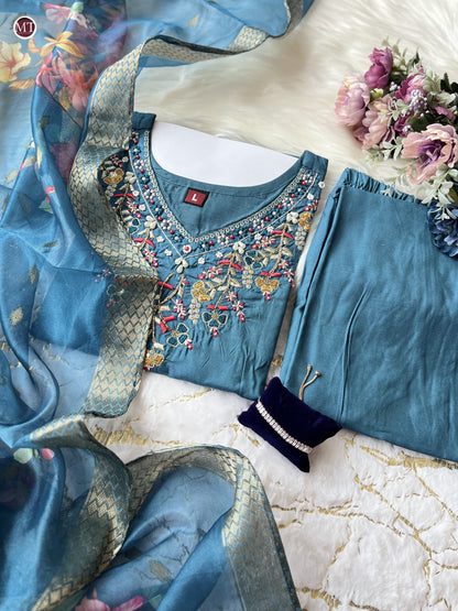 Premium Chanderi Silk Valley Suit Set with Exquisite Handwork | Womenoutfitstudio