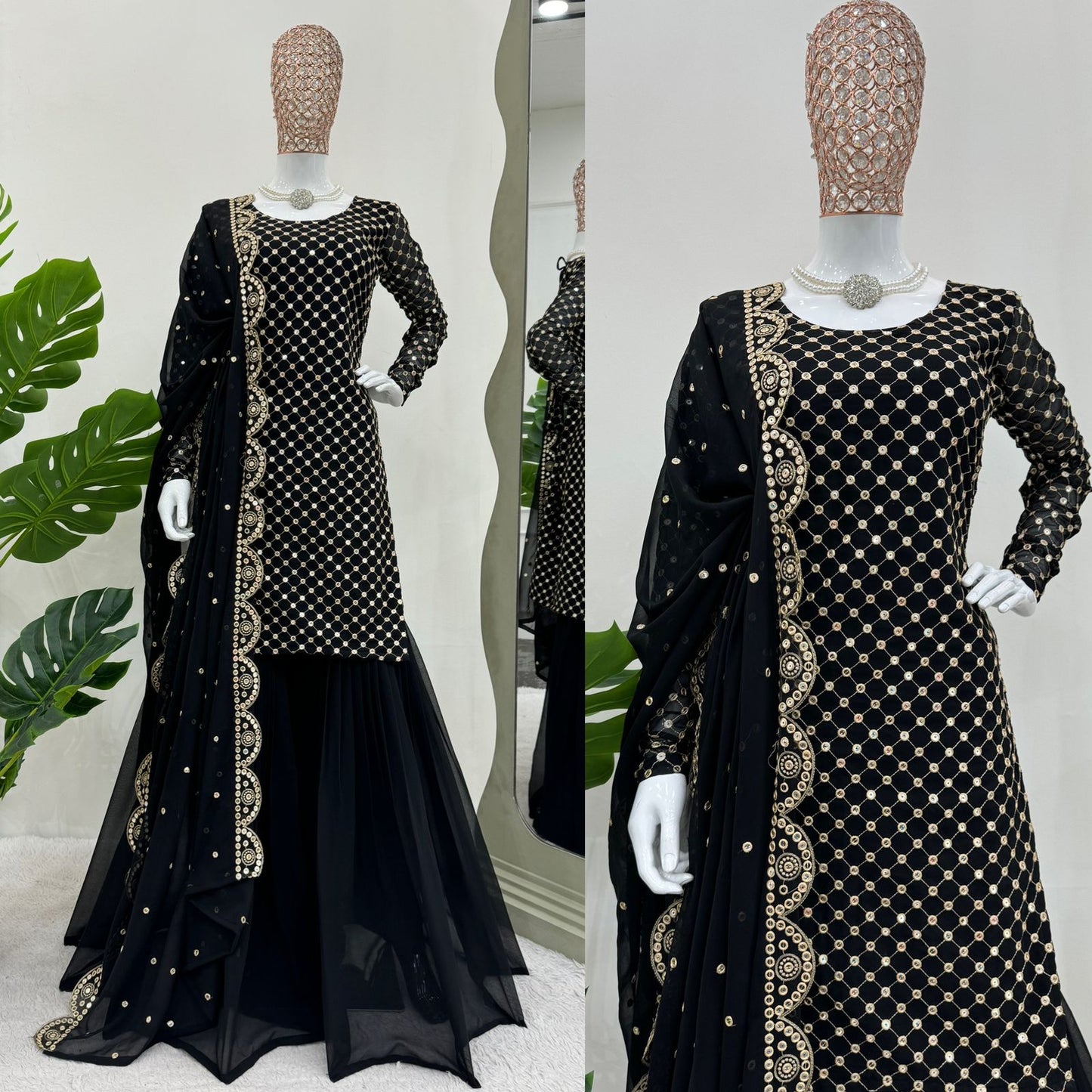 Glamorous Faux Gorgette Sharara Set with Sequined Dupatta | Womenoutfitstudio