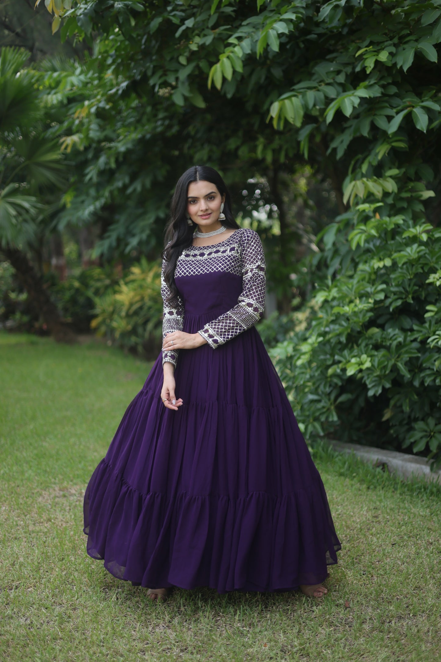 Exquisite Designer Gown with Zari-Thread and Sequins Embroidery | Womenoutfitstudio