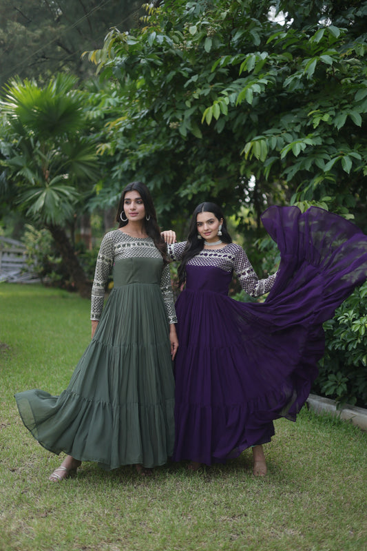 Exquisite Designer Gown with Zari-Thread and Sequins Embroidery | Womenoutfitstudio