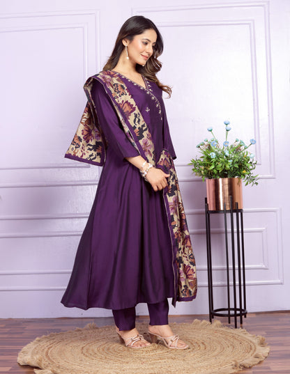 Handcrafted Angarkha Neck Kurta Set with Matching Dupatta | Womenoutfitstudio