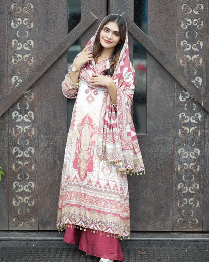 All-Time Favorite Muslin Top & Pant Combo with Real Mirror Work and Printed Dupatta | Womenoutfitstudio