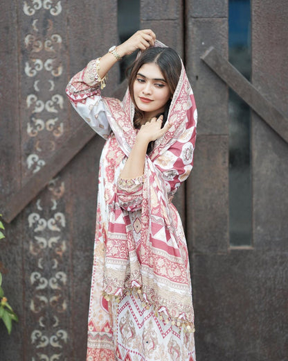 All-Time Favorite Muslin Top & Pant Combo with Real Mirror Work and Printed Dupatta | Womenoutfitstudio