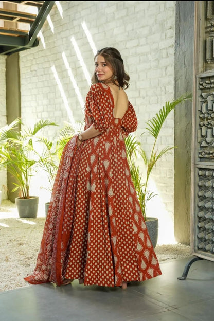 Stunning Heavy Cotton Anarkali Set with Matching Dupatta | Womenoutfitstudio