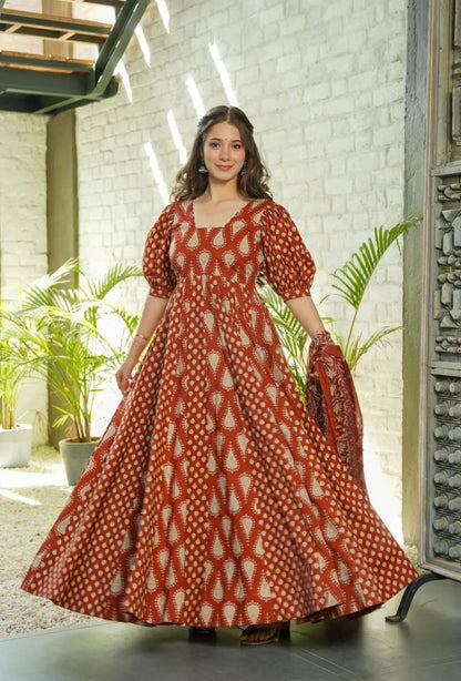 Stunning Heavy Cotton Anarkali Set with Matching Dupatta | Womenoutfitstudio