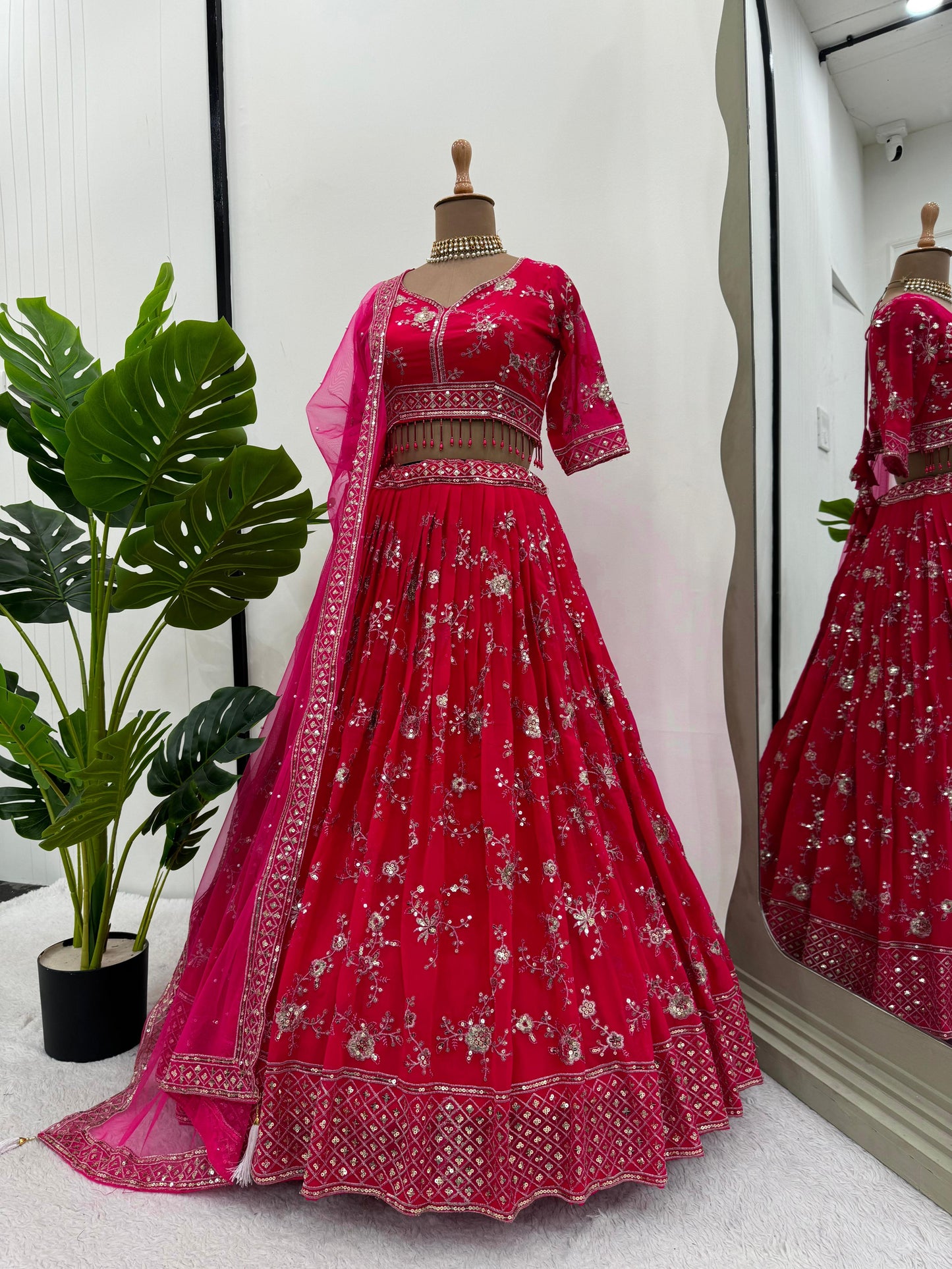 Luxurious Faux Georgette Lehenga Choli with Butterfly Net Dupatta | Womenoutfitstudio