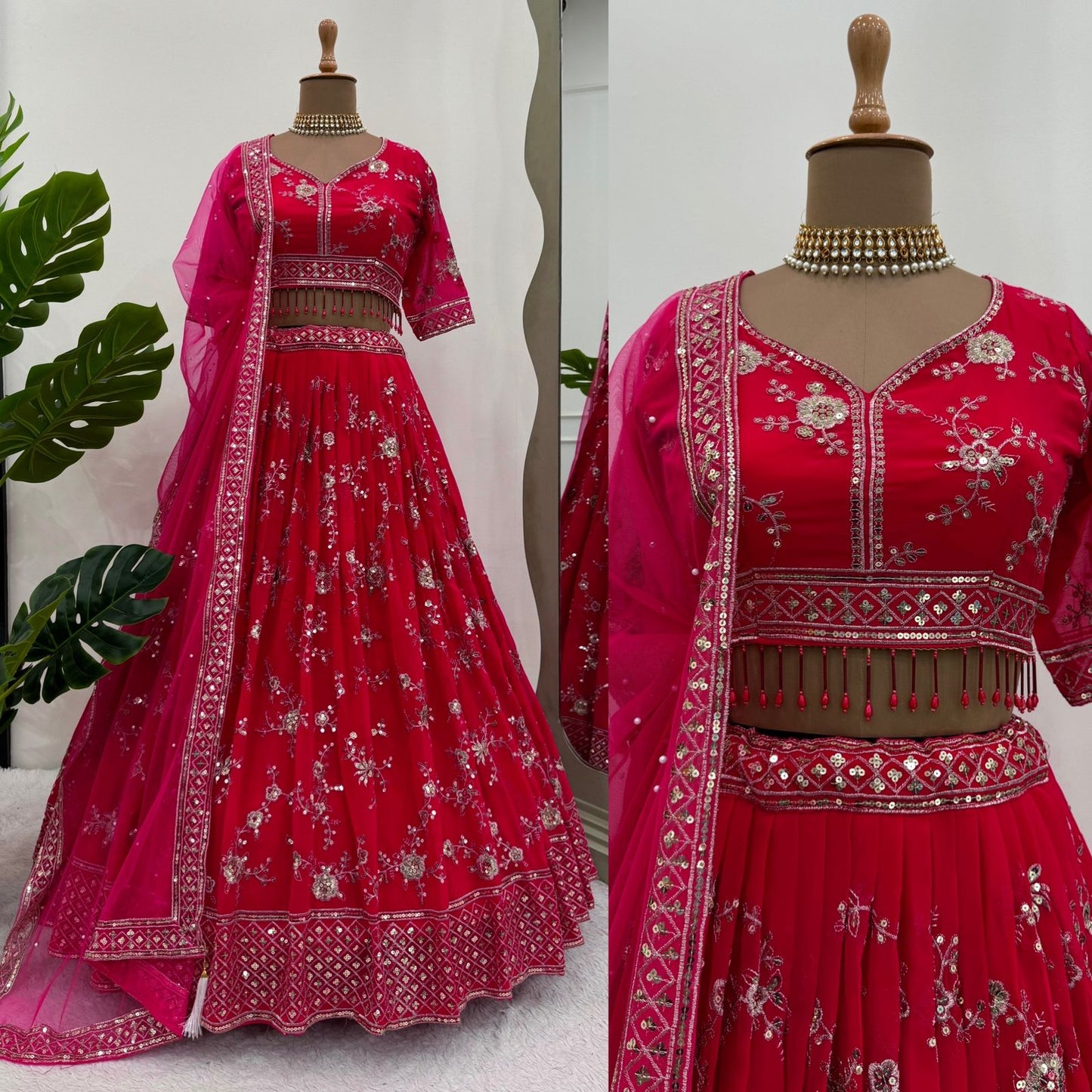 Luxurious Faux Georgette Lehenga Choli with Butterfly Net Dupatta | Womenoutfitstudio