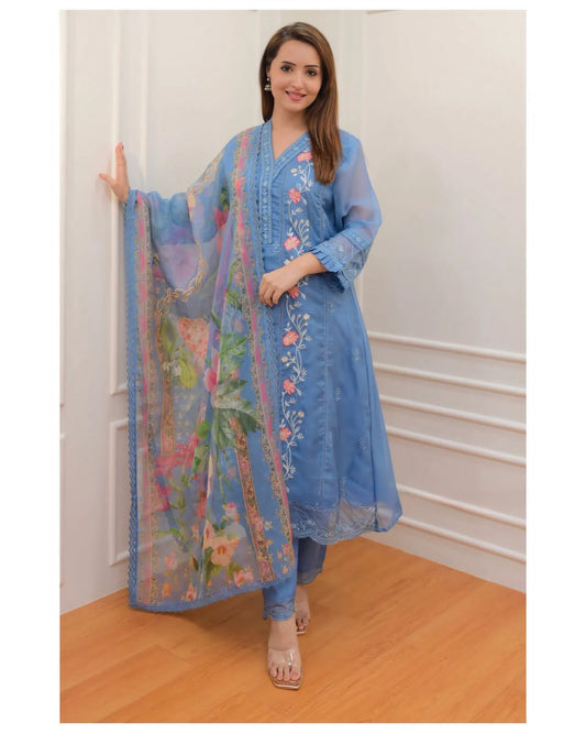 Luxurious Organza Anarkali Gown with Elegant Dupatta | Womenoutfitstudio