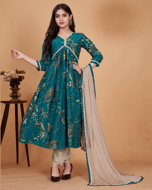 Emerald dark Green Anarkali Gown with Dupatta | Womenoutfitstudio