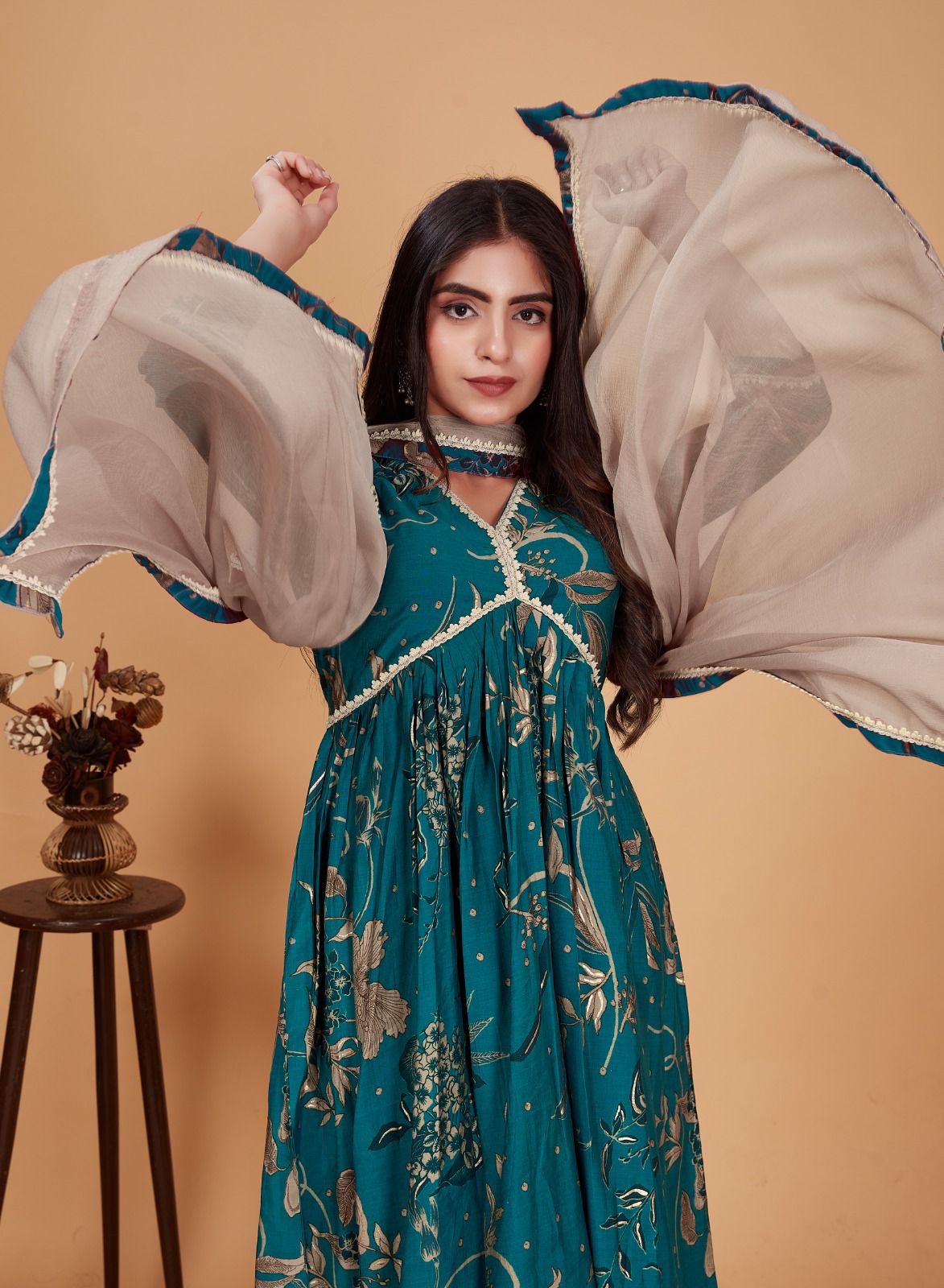 Emerald dark Green Anarkali Gown with Dupatta | Womenoutfitstudio