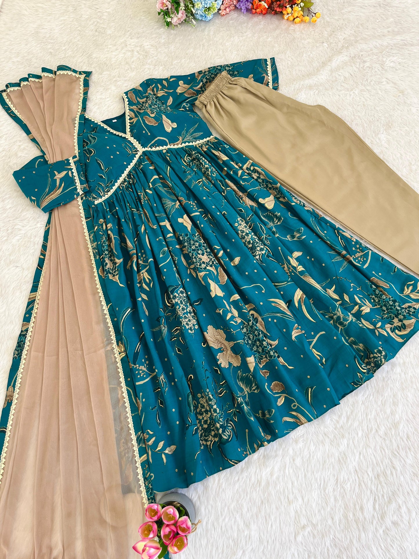 Emerald dark Green Anarkali Gown with Dupatta | Womenoutfitstudio