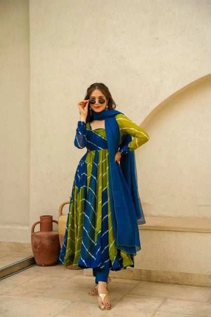 Festival Special: Leheriya Gown with Dupatta and Pant by | Womenoutfitstudio