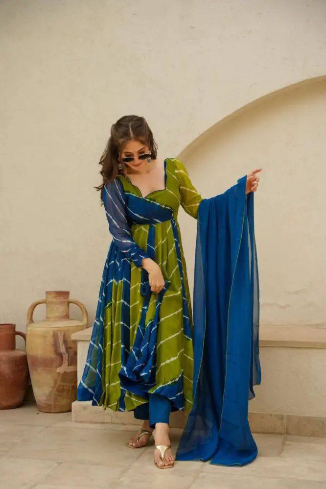 Festival Special: Leheriya Gown with Dupatta and Pant by | Womenoutfitstudio