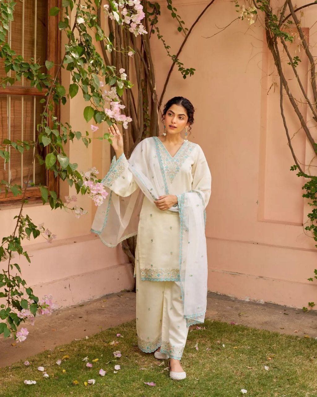 Exquisite Handcrafted Suit Set – Pure Chanderi with Intricate Embroidery | Womenoutfitstudio