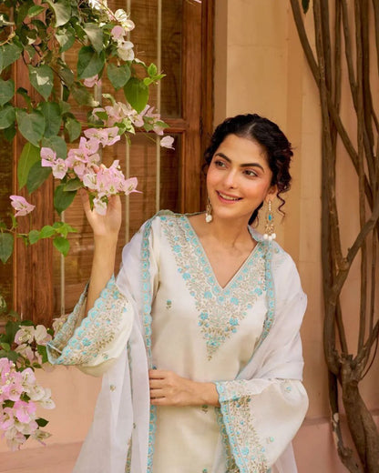 Exquisite Handcrafted Suit Set – Pure Chanderi with Intricate Embroidery | Womenoutfitstudio