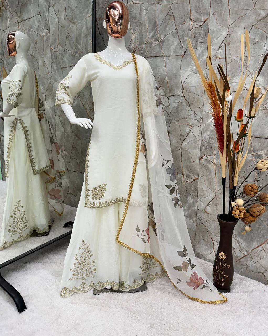 Exclusive Designer Heavy Chinon Suit with Sequence Work &amp; Full Flair Gharara