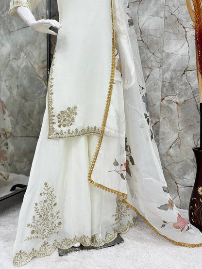 Exclusive Designer Heavy Chinon Suit with Sequence Work &amp; Full Flair Gharara